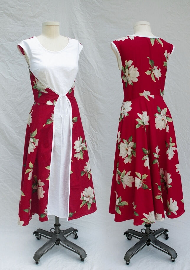 1950s Style Red Magnolia Wrap Dress